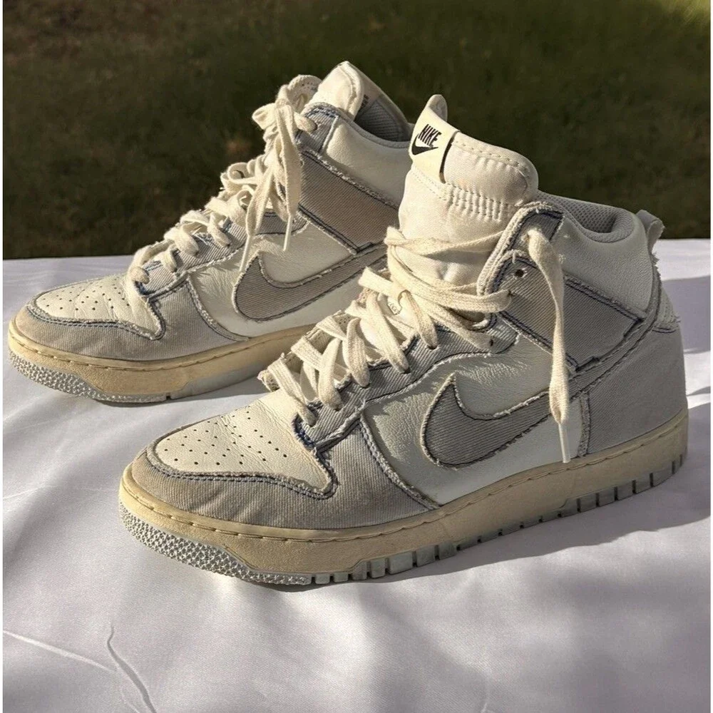 Nike Dunk 1985 Blue Denim White Leather High Sneakers Mens 8 UK 7 Eur 41 Shoes